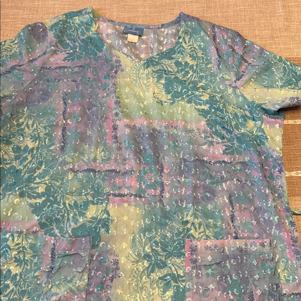 Barco Uniforms Pastel Floral Scrub Top